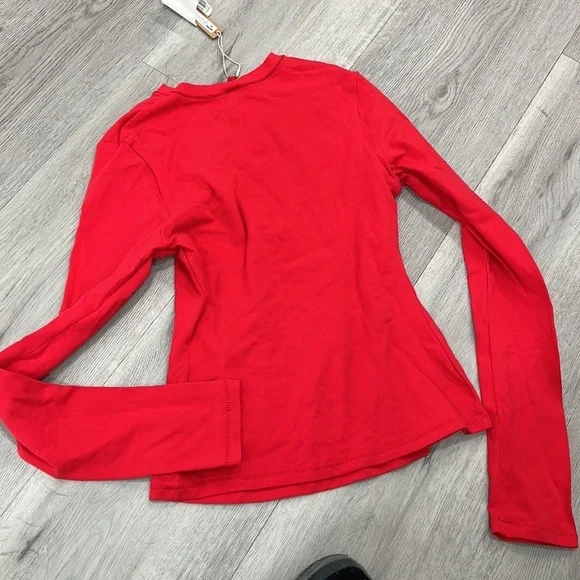 SKIMS COTTON JERSEY LONG SLEEVE T-SHIRT red - Picture 4 of 4